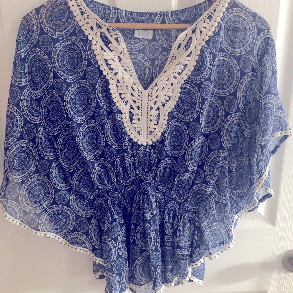 Women’s beautiful blue patterned blouse